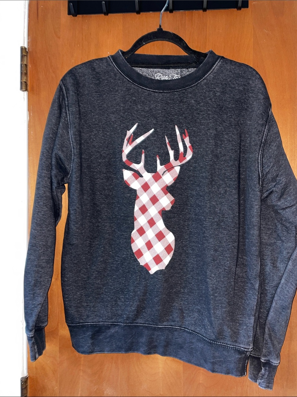 Women’s Crewneck Sweater with Red Plaid Deer Graphic